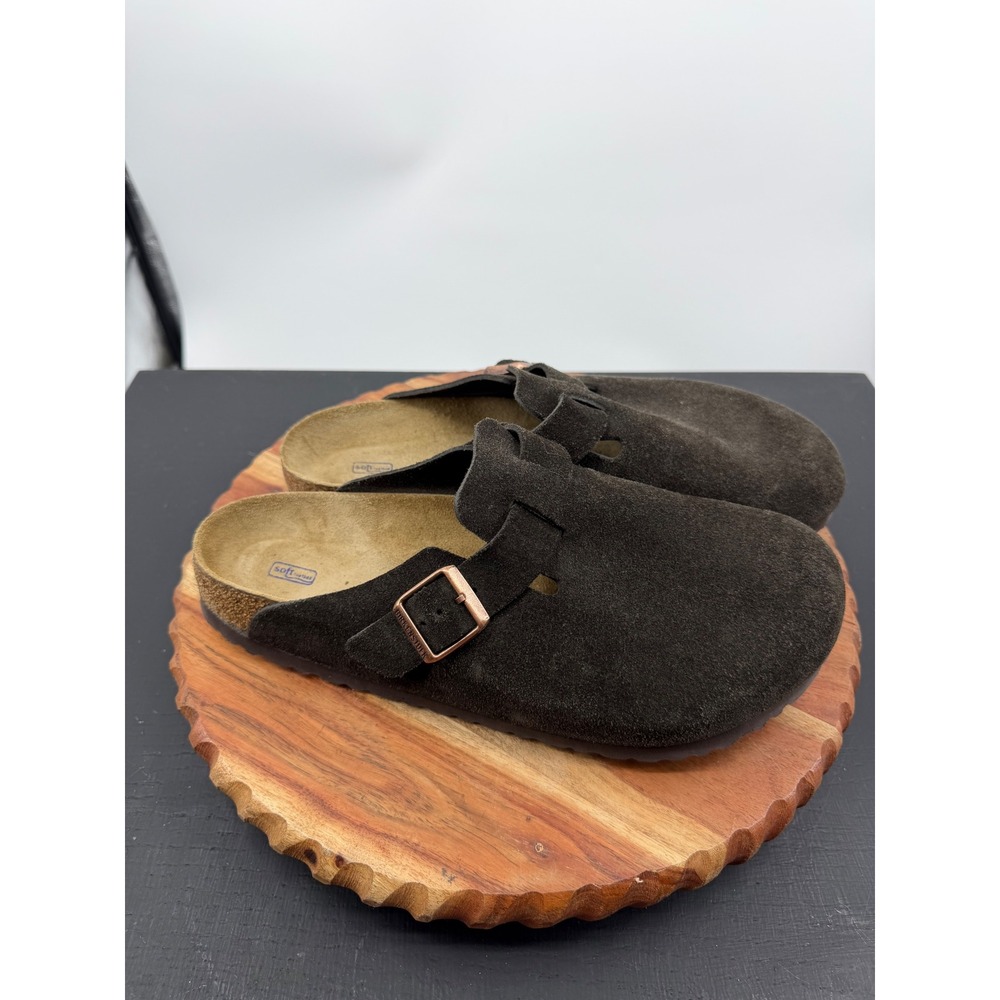 Birkenstock Boston Clog Mens 44 11 Mocha Suede Soft Footbed Adjustable Strap